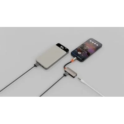 Porodo Duo Charging And Audio Adapter &ndash; Lightning + 3.5Mm &ndash; Black/Orange